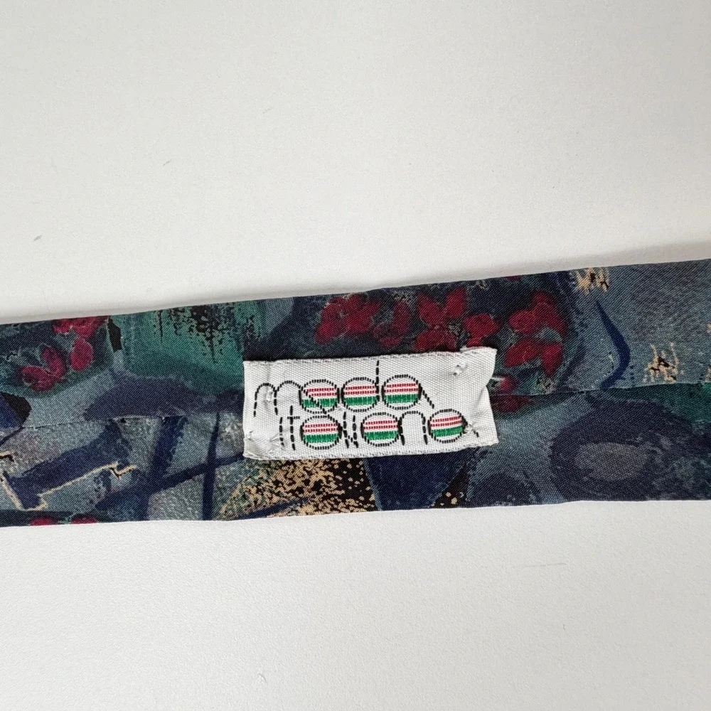 Moda Italiana‎ Teal Abstract Floral Geometric Silk Tie Italy